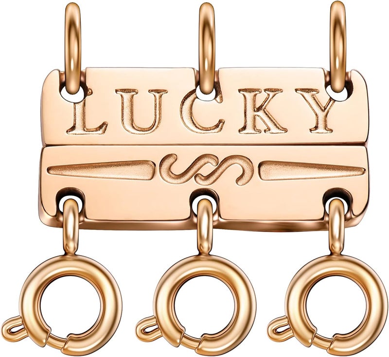 OHINGLT Lucky Necklace Layering Clasp Separator for Stackable, Rose Gold Plated Multiple Necklace Clasps for Women - Image 1